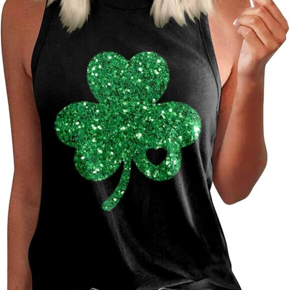 St Patricks Day Lucky Green Clover Shamrock Women Women Flowy Tank 4x - Picture 2 of 7